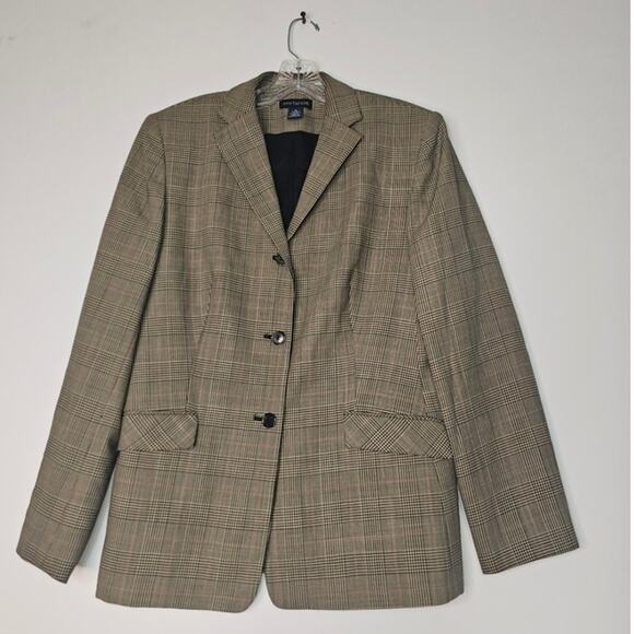 Ann Taylor Women's Plaid Blazer Jacket 3 button closure Wool Brown Size 10 - Picture 1 of 8